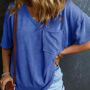 Royal Blue Casual Women's Twisted Threaded Short-Sleeved T-Shirt